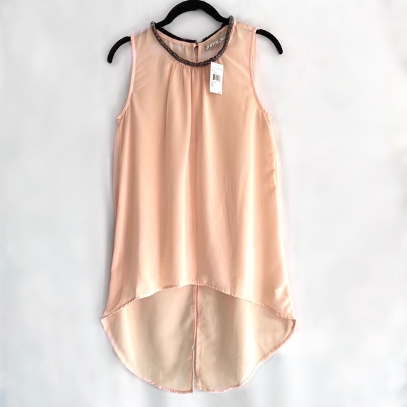 NEW Chloe K Sleeveless Top Blush Coral w Beaded Neckline & Hi Lo Hem Size Medium - Picture 13 of 13